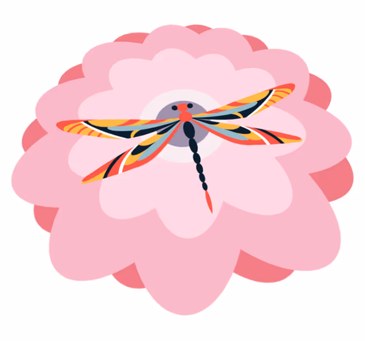 Tapete vinílico flores e plantas libélula colorida - TenStickers