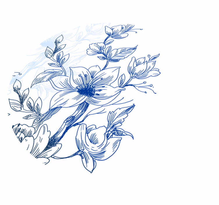 Tapete vinílico flores e plantas esboço botânico azul - TenStickers