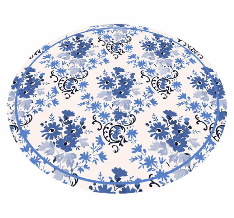 Tapete vinílico redondo estampa floral azul - TenStickers