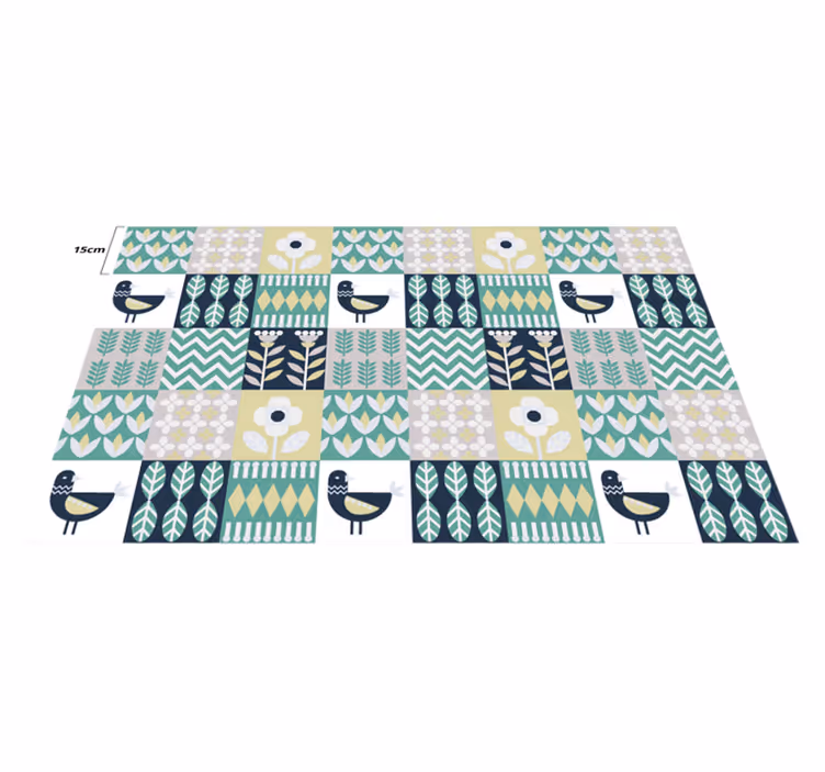 Tapete vinílico azulejos padrão de pássaro colorido - TenStickers