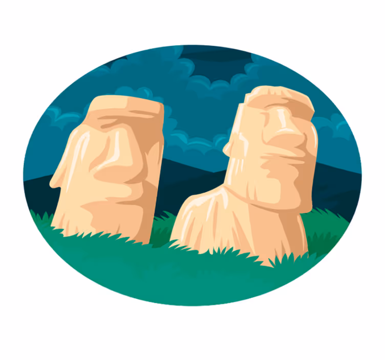 Tapete vinílico de mapa mundial silhueta de estátuas moai - TenStickers