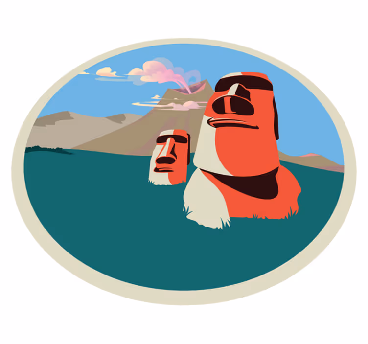Tapete vinílico de mapa mundial ilustração de estátuas moai - TenStickers