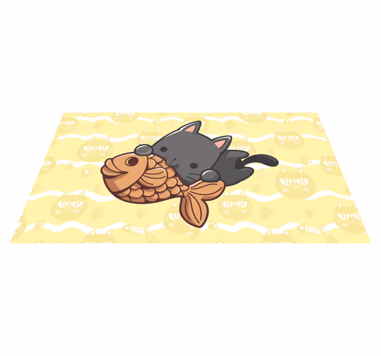 Tapete vinílico de animais gatinho comendo peixe - TenStickers