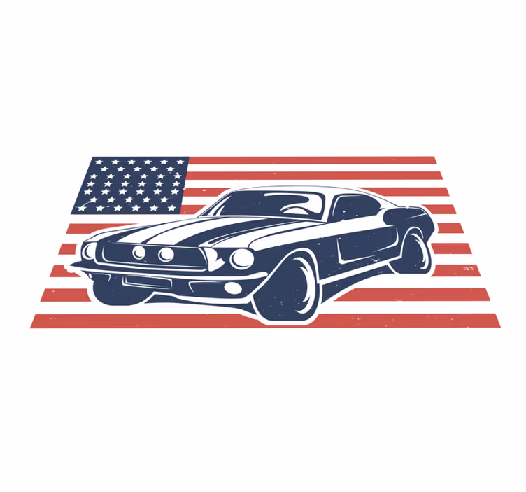Tapete vinílico juvenil bandeira dos eua e automóvel - TenStickers