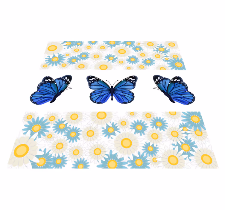 Tapete vinílico flores e plantas borboletas azuis - TenStickers