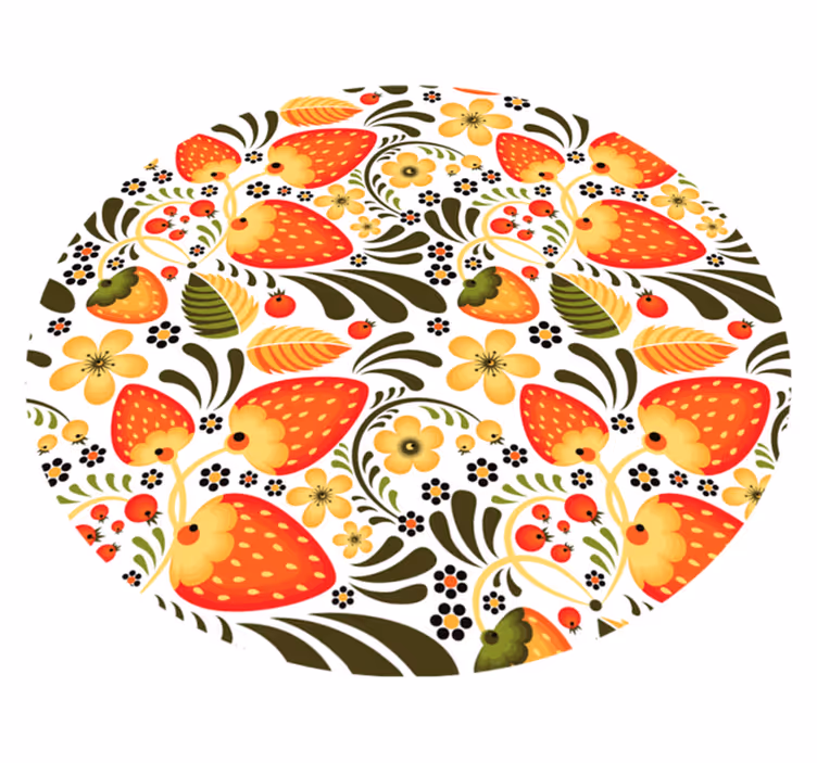 Tapete vinílico flores e plantas padrão de morango - TenStickers
