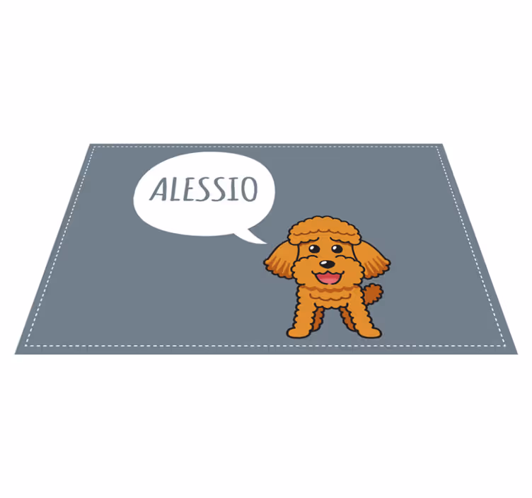 Tapete vinílico com nome filhote de poodle feliz - TenStickers