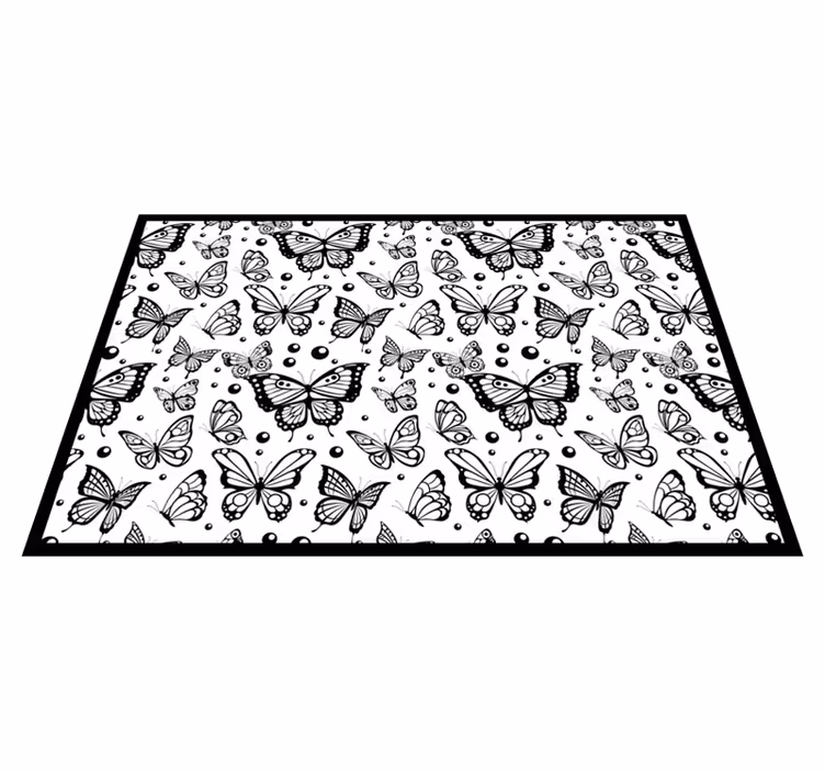 Tapete vinílico flores e plantas padrão de borboleta preta - TenStickers