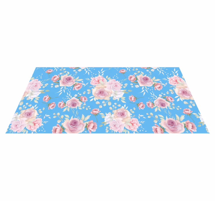 Tapete vinílico flores e plantas flores rosas em azul - TenStickers