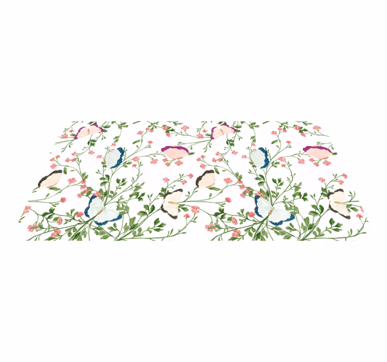 Tapete vinílico flores e plantas padrão de borboleta - TenStickers