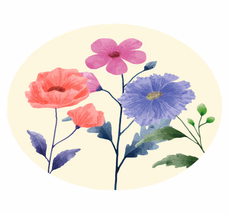 Tapete vinílico redondo composição de flores vibrantes - TenStickers