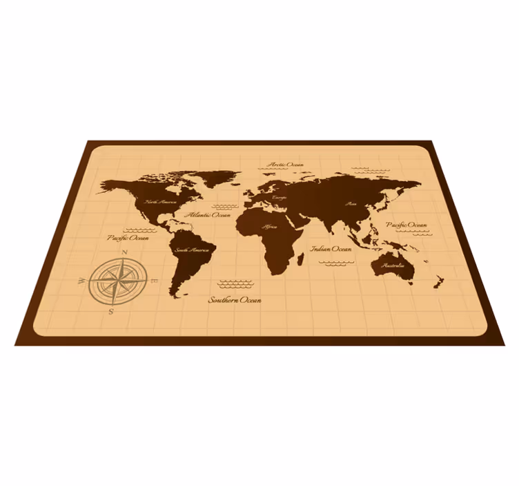 Tapete vinílico de mapa mundial design vintage marrom - TenStickers