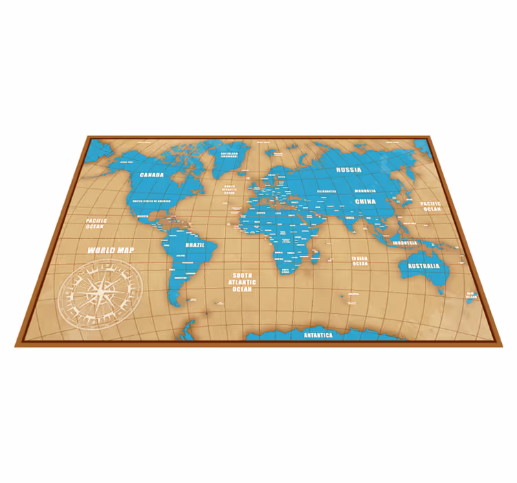 Tapete vinílico de mapa mundial design azul com países - TenStickers