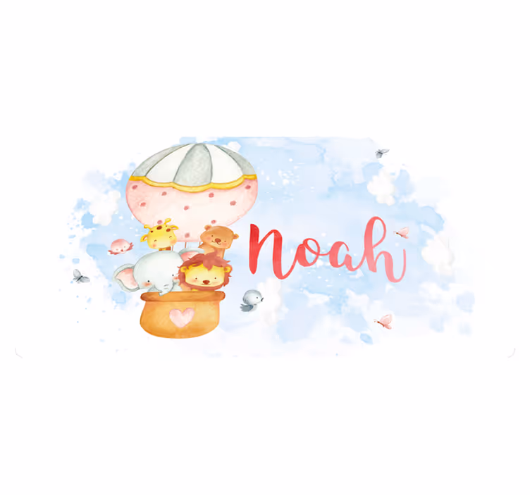 Tapete vinílico para bebés aventura de balão com nome - TenStickers