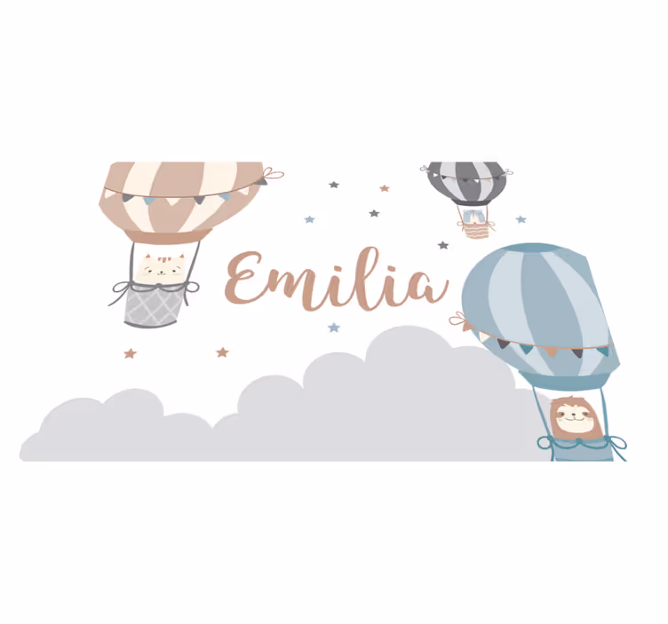 Tapete vinílico com nome balões aéreos - TenStickers
