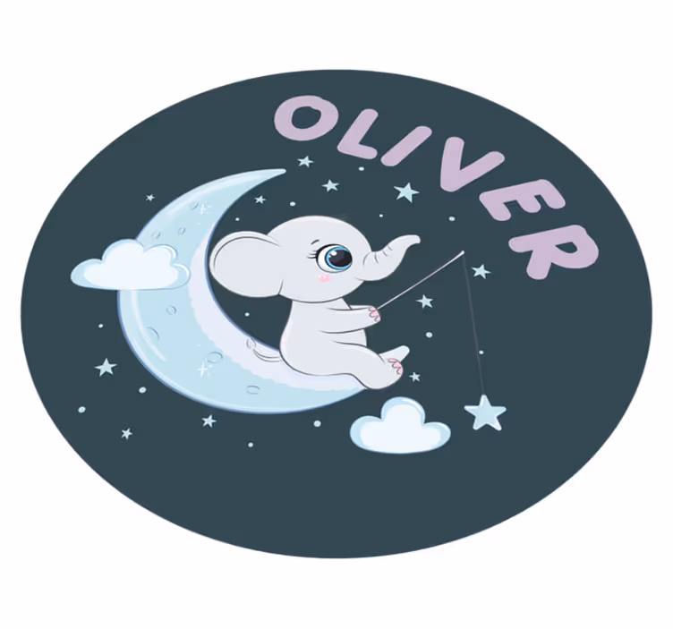 Tapete vinílico para bebés elefante na lua com nome - TenStickers