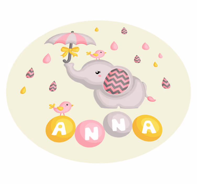 Tapete vinílico com nome design fofo de elefante - TenStickers