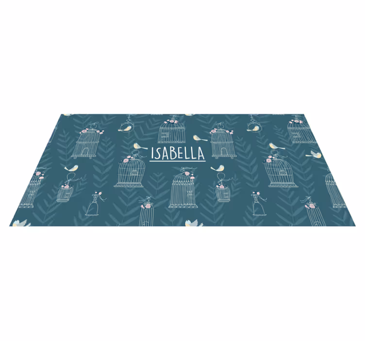Tapete vinílico com nome padrão floral de gaiola de pássaros - TenStickers