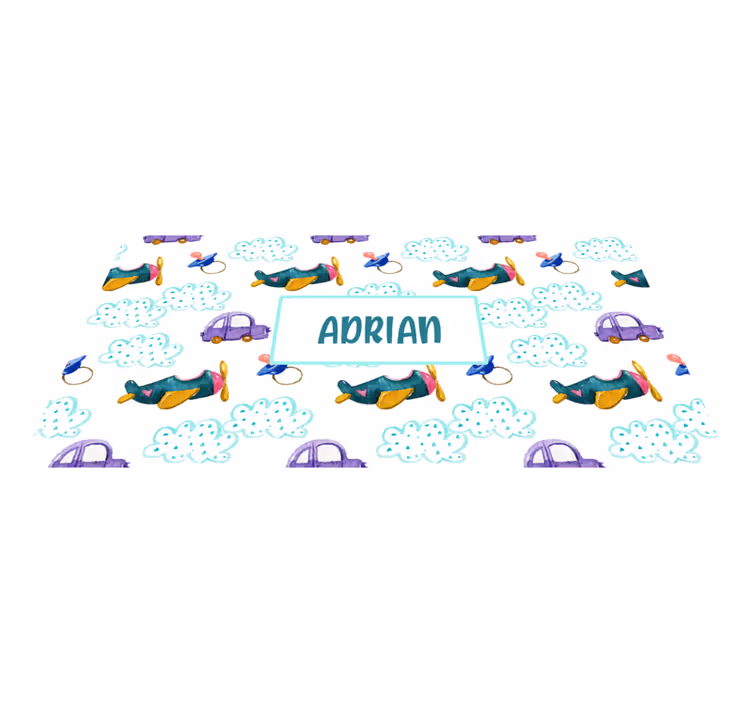 Tapete vinílico com nome tema de avião caprichoso - TenStickers