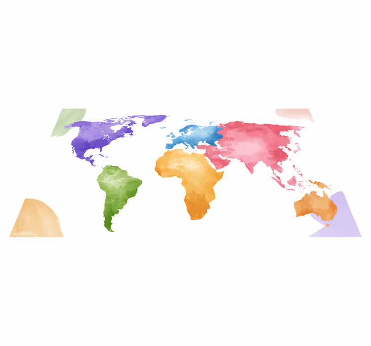Tapete vinílico de mapa mundial continentes coloridos - TenStickers