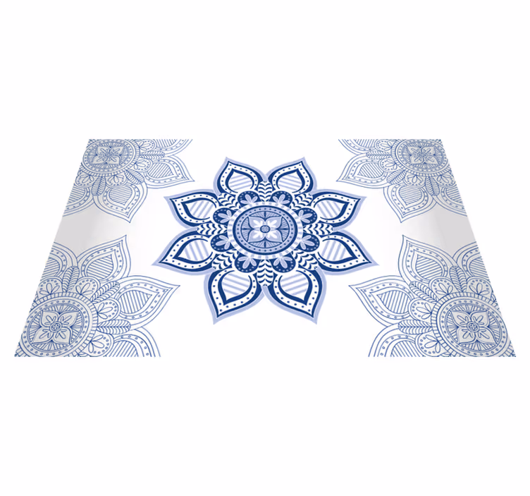 Tapete vinílico de mandala floral azul intrincado - TenStickers