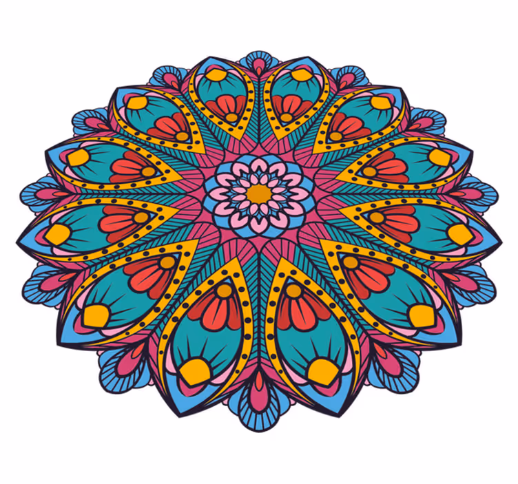 Tapete vinílico de mandala ilustração floral colorida - TenStickers