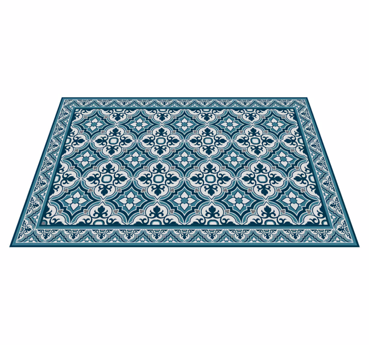 Tapete clássico de azulejos de flores ciano e azul - TenStickers
