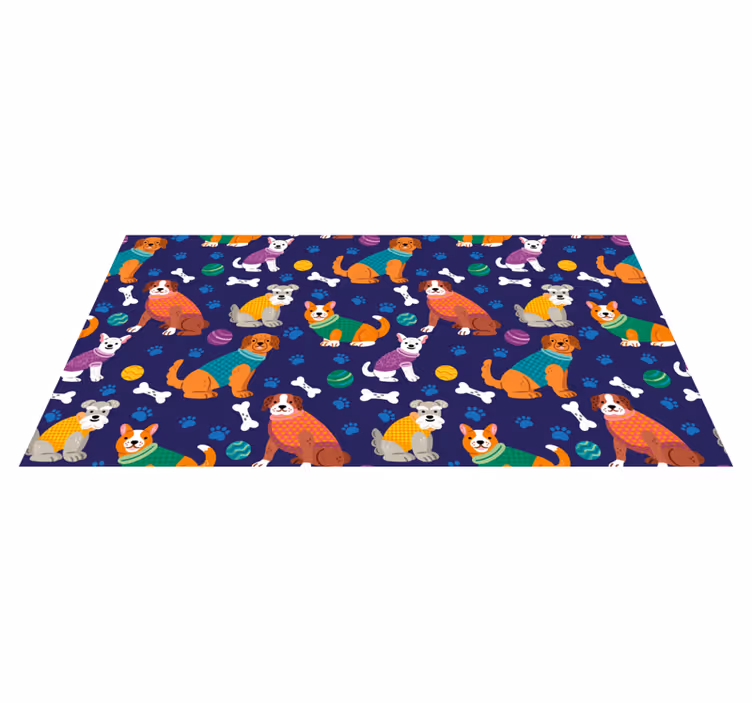 Tapete em vinil infantil com filhotes coloridos vestidos - TenStickers