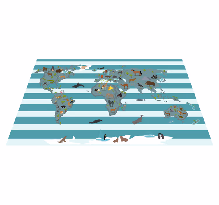 Tapete vinílico de mapa mundial animais pelos continentes - TenStickers