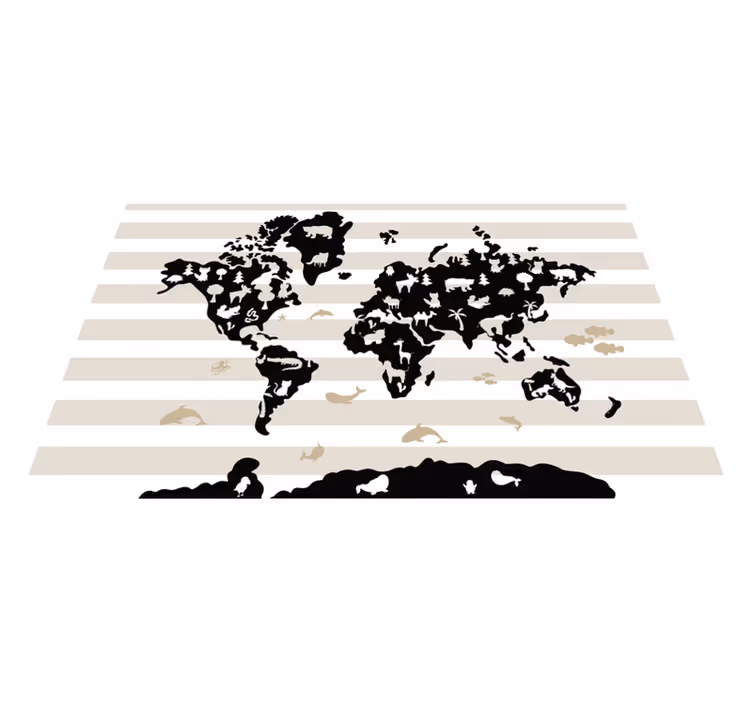 Tapete vinílico de mapa mundial silhuetas de animais - TenStickers