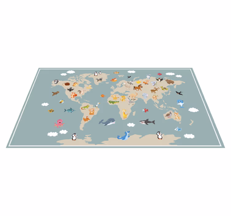 Continentes bege com tapete de mapa-múndi cartoon - TenStickers