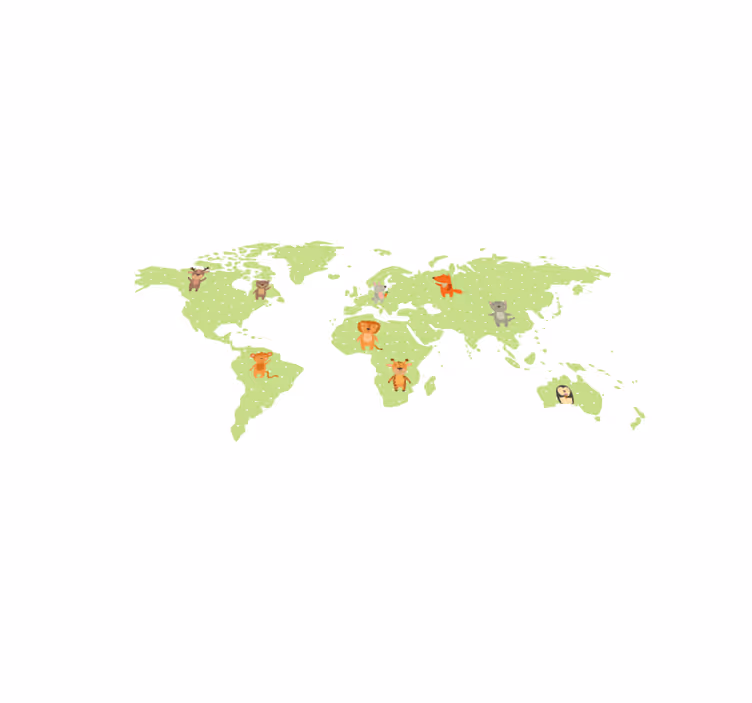Tapete vinílico de mapa mundial fauna infantil minimalista - TenStickers