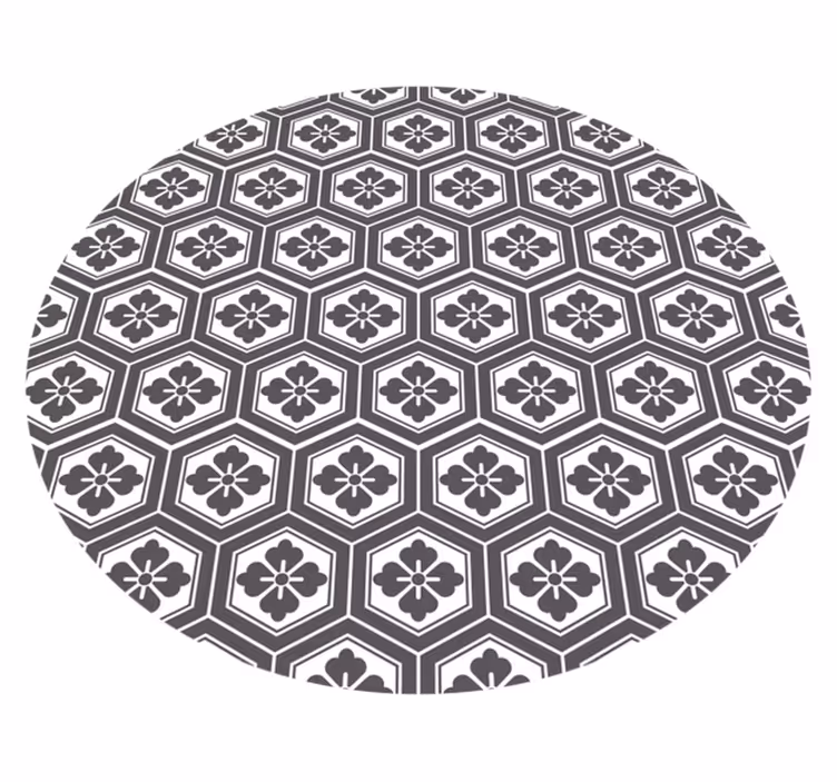 Tapete vinílico redondo com motivo floral hexagonal - TenStickers