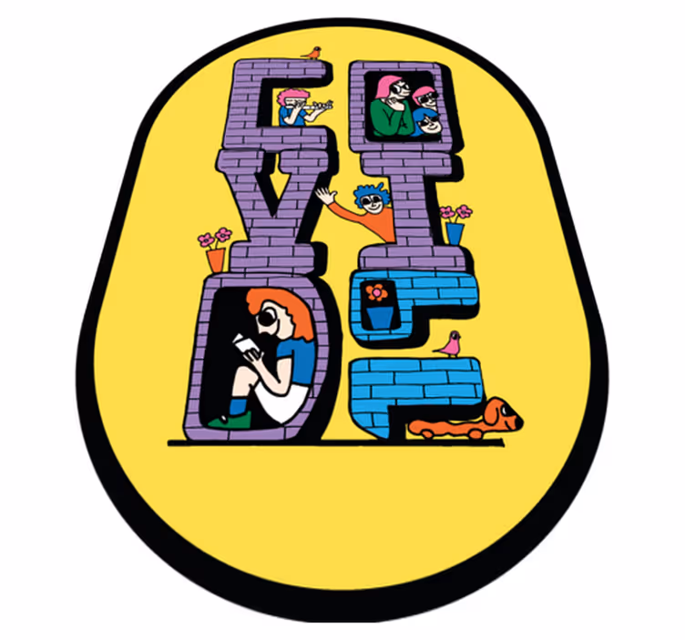Tapete em vinil infantil personagens da covid em casa - TenStickers