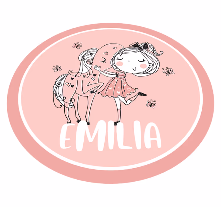 Tapete vinílico juvenil menina e cavalo com nome - TenStickers