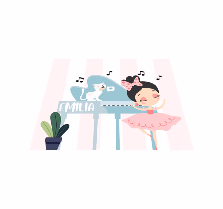 Princesinha com um gato e um tapete de piano - TenStickers