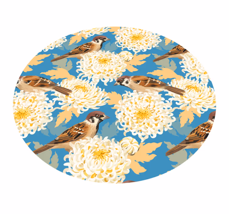 Tapete vinílico flores e plantas padrão floral pássaro - TenStickers