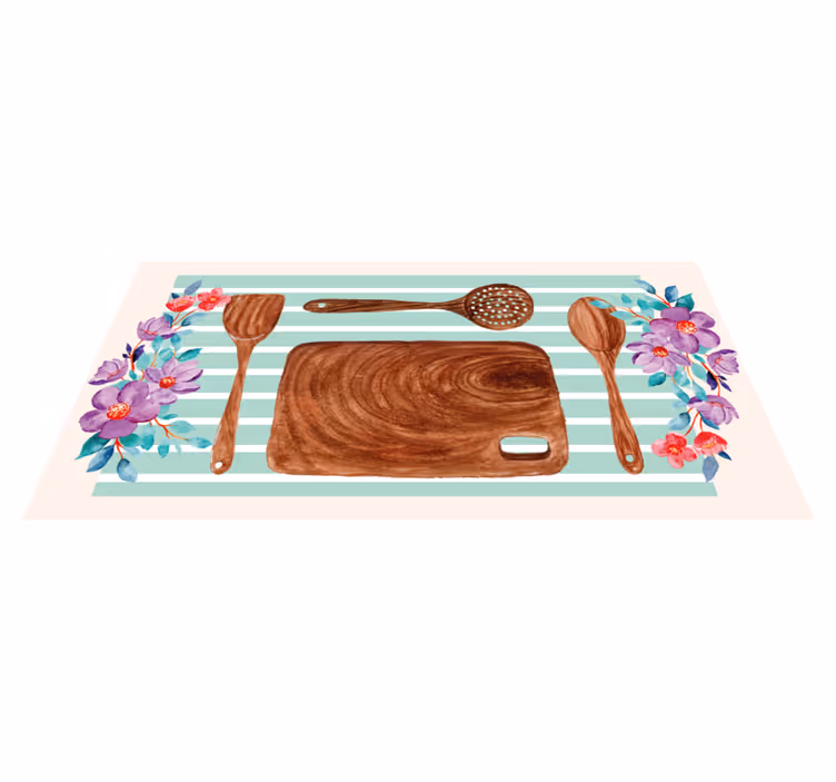 Tapete vinílico cozinha acessórios florais - TenStickers
