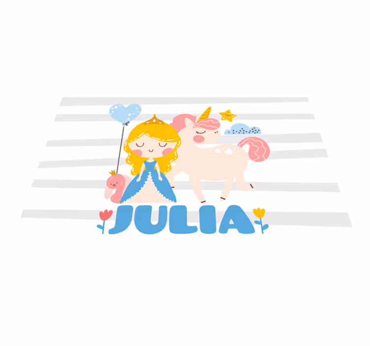 Tapete em vinil infantil unicórnio e princesa personalizados - TenStickers
