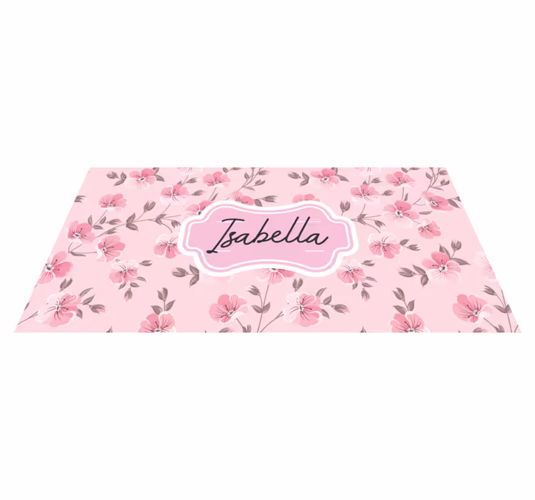 Tapete vinílico juvenil design floral rosa com nome - TenStickers