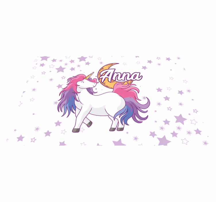 Tapete vinílico com nome cena estrelada de unicórnio - TenStickers
