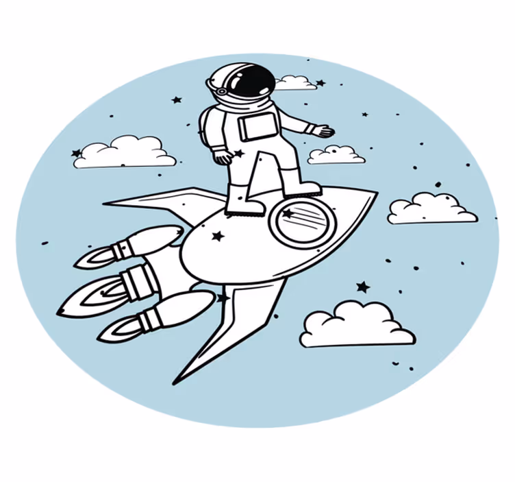 Tapete vinílico infantis aventura de foguete de astronauta - TenStickers