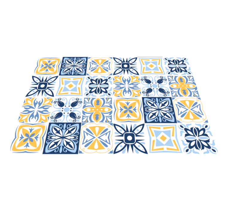 Tapete vinílico mosaico azulejos azuis e amarelos - TenStickers