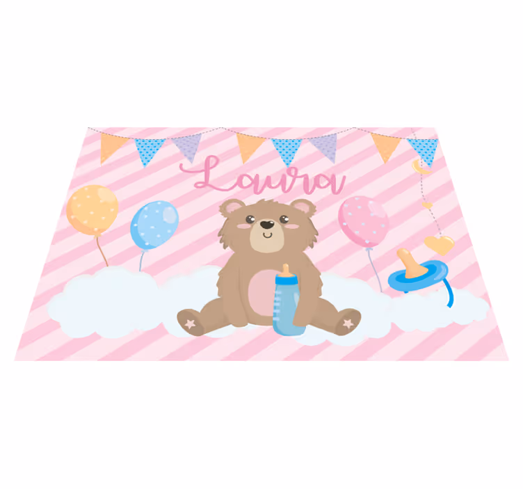 Tapete vinílico para bebés urso festivo com nome - TenStickers