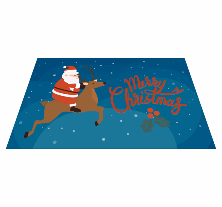 Tapete vinílico do Natal papai noel montando rena - TenStickers