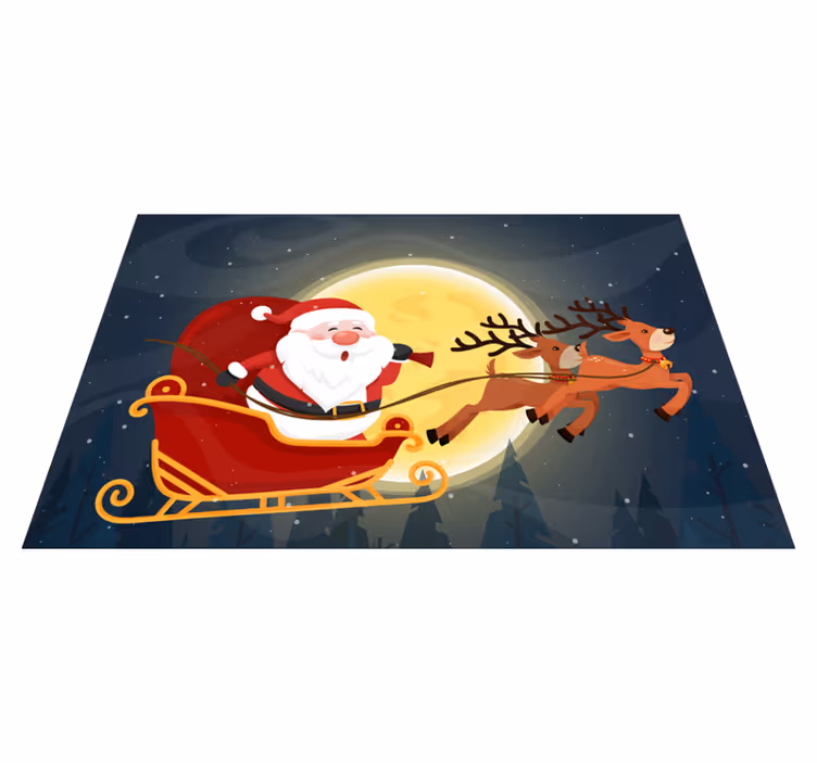 Desenho animado do papai noel em seu tapete de vinil de natal - TenStickers