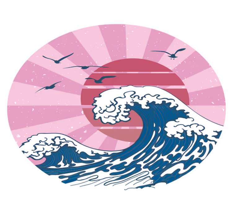 Tapete vinílico geométricas onda rosa de kanagawa - TenStickers