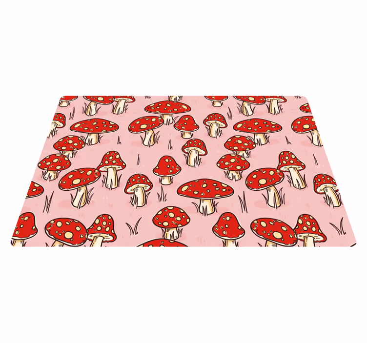 Cogumelos vermelhos tapete floral fundo rosa - TenStickers