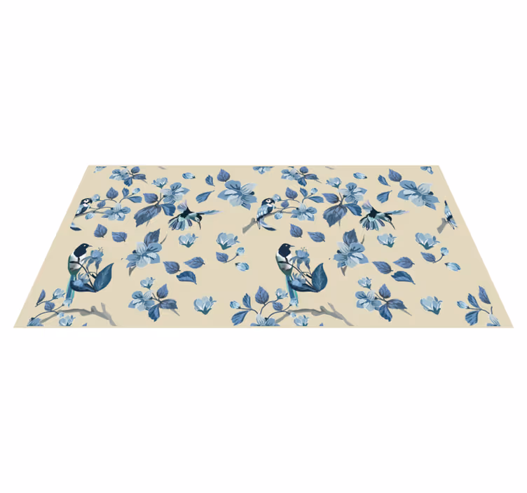 Tapete vinílico flores e plantas detalhes florais em azul - TenStickers