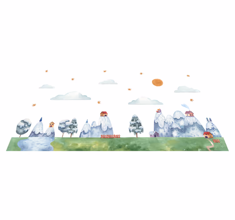 Tapete vinílico infantil cena de paisagem encantada - TenStickers